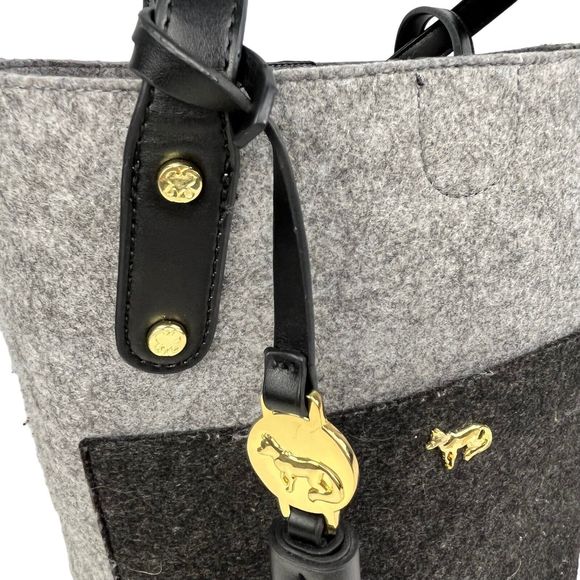 Emma Fox Gray & Black Felt Tote Shoulder Bag Purse Handbag Pockets - Picture 5 of 15